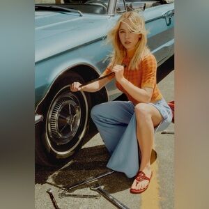 NWT Tory Burch Orange Jacquard Stretch Knit Top